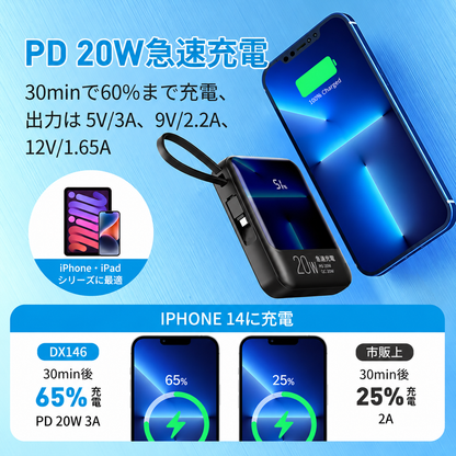 ケーブル内蔵・大容量モバイルバッテリー