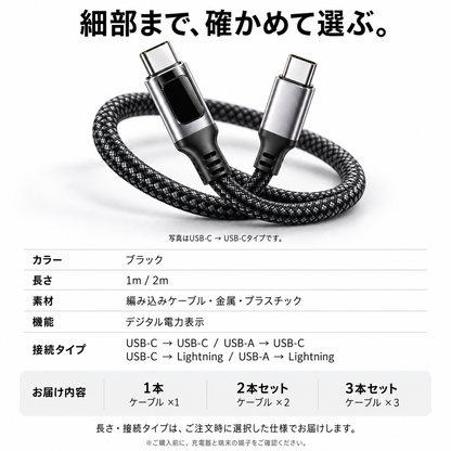 見える充電ケーブル｜電力ディスプレイ搭載