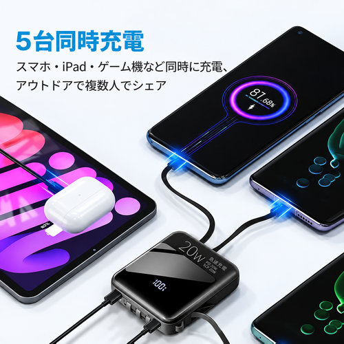 ケーブル内蔵・大容量モバイルバッテリー